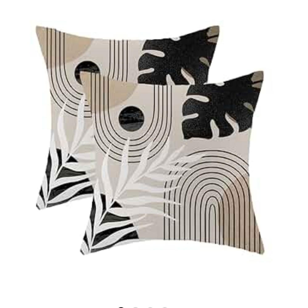 Boho Pillow Covers 18x18‎ Set of 2 Mid Century Black Beige Tropical Leaf